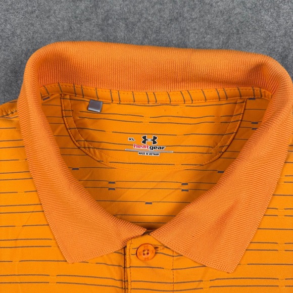 TPC Las Vegas Golf Polo Shirt Men's XL Under Armour Orange Striped HeatGear RARE - Picture 4 of 10
